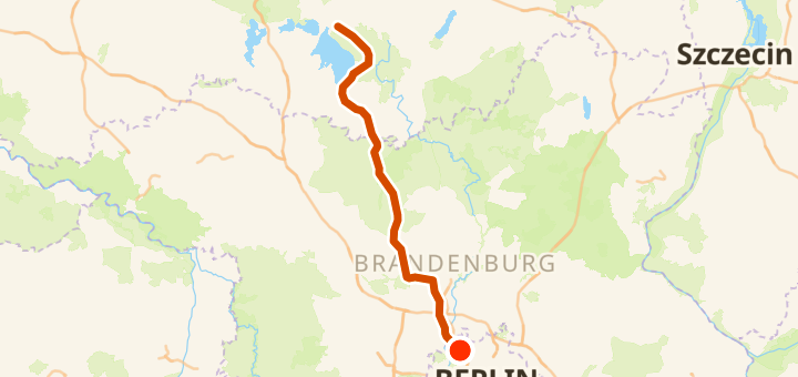 Map of Berlin → Neuruppin, a 149 km road route near Berlin, DE.