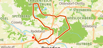 Map of Blick auf den Flughafen Dresden – Prießnitzgrund-Trail Runde2, a 67 km gravel loop near Dresden, DE.