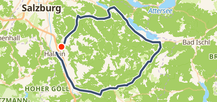 Map of Postalmstraße – Postalm Panoramastraße Runde von Faistenau, a 104 km road loop near Hallein, AT.