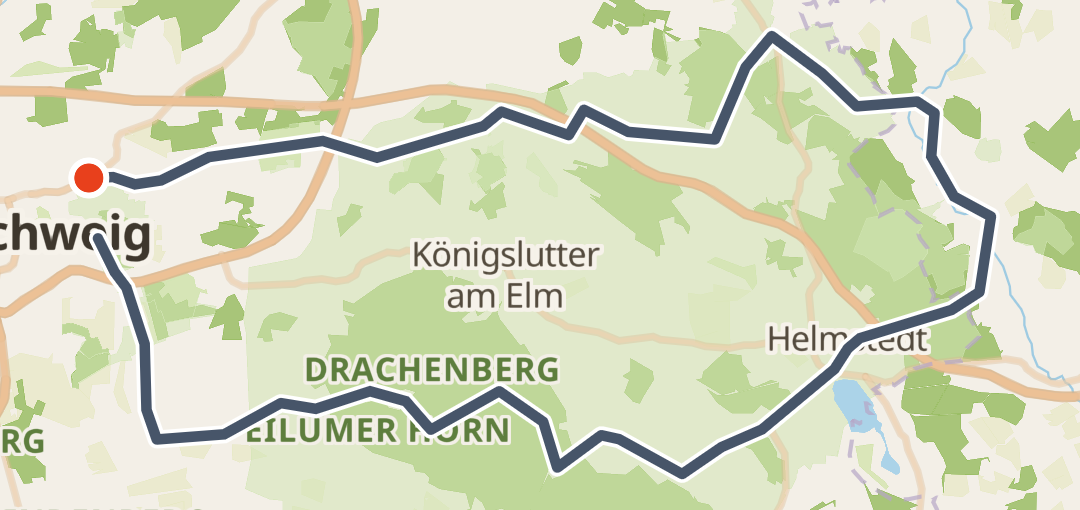 Map of Segeln im Elm, a 109 km loop near Brunswick, DE.