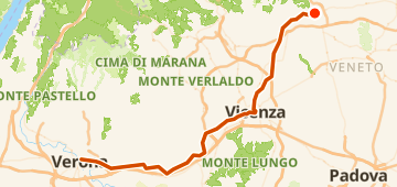 Map of MUC - Verona Tag 8, a 104 km gravel route near Bassano del Grappa, IT.